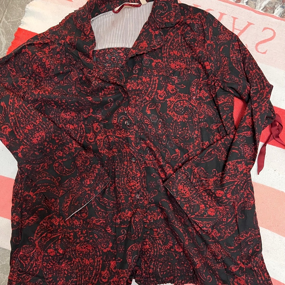 Soft Surroundings Night Divine Flannel Long Sleeve Red Paisley Cotton PJ Sz L - Picture 3 of 7